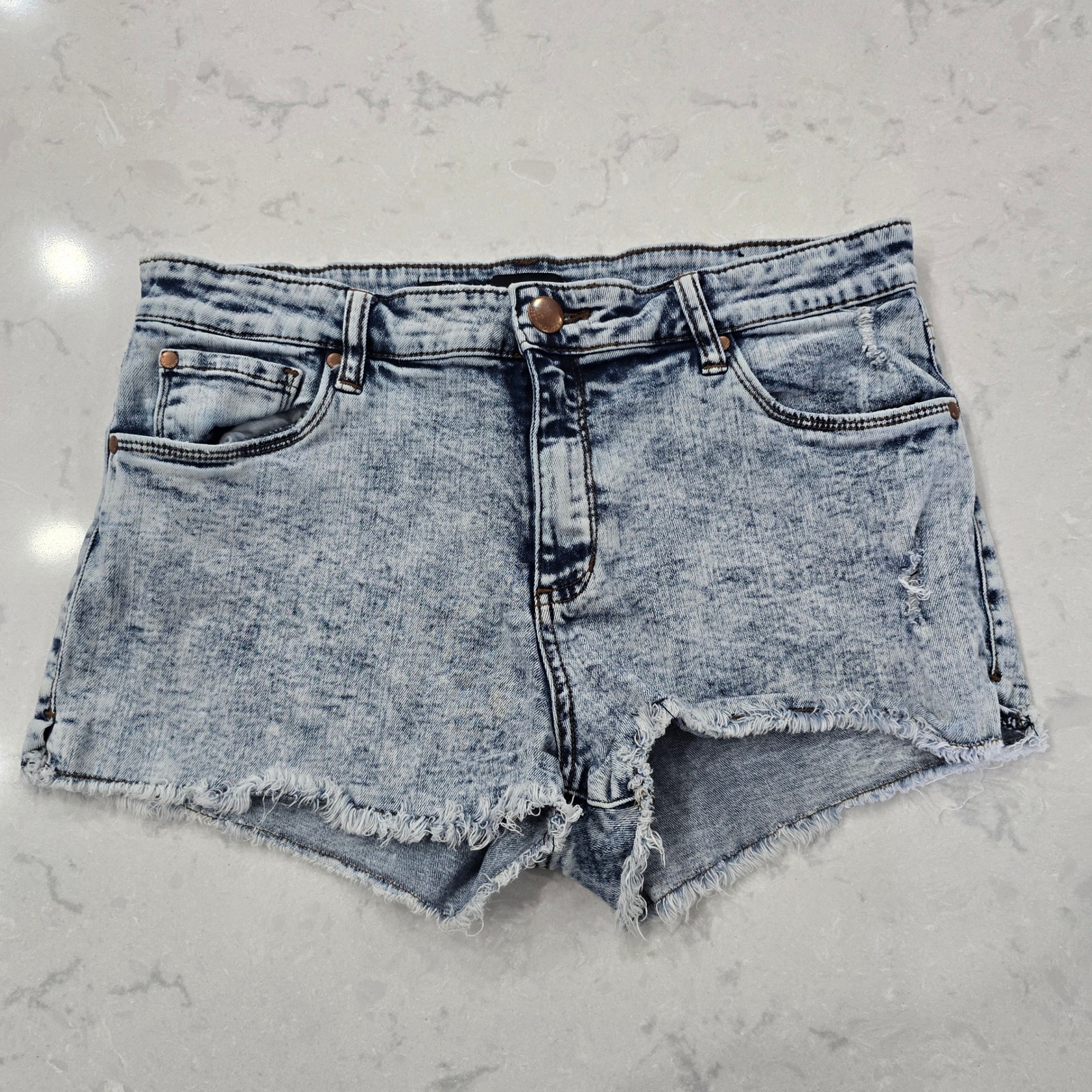 See Thru Soul High Rise Boyfriend Shorts - Acid Wash Distressed Denim - Size 31